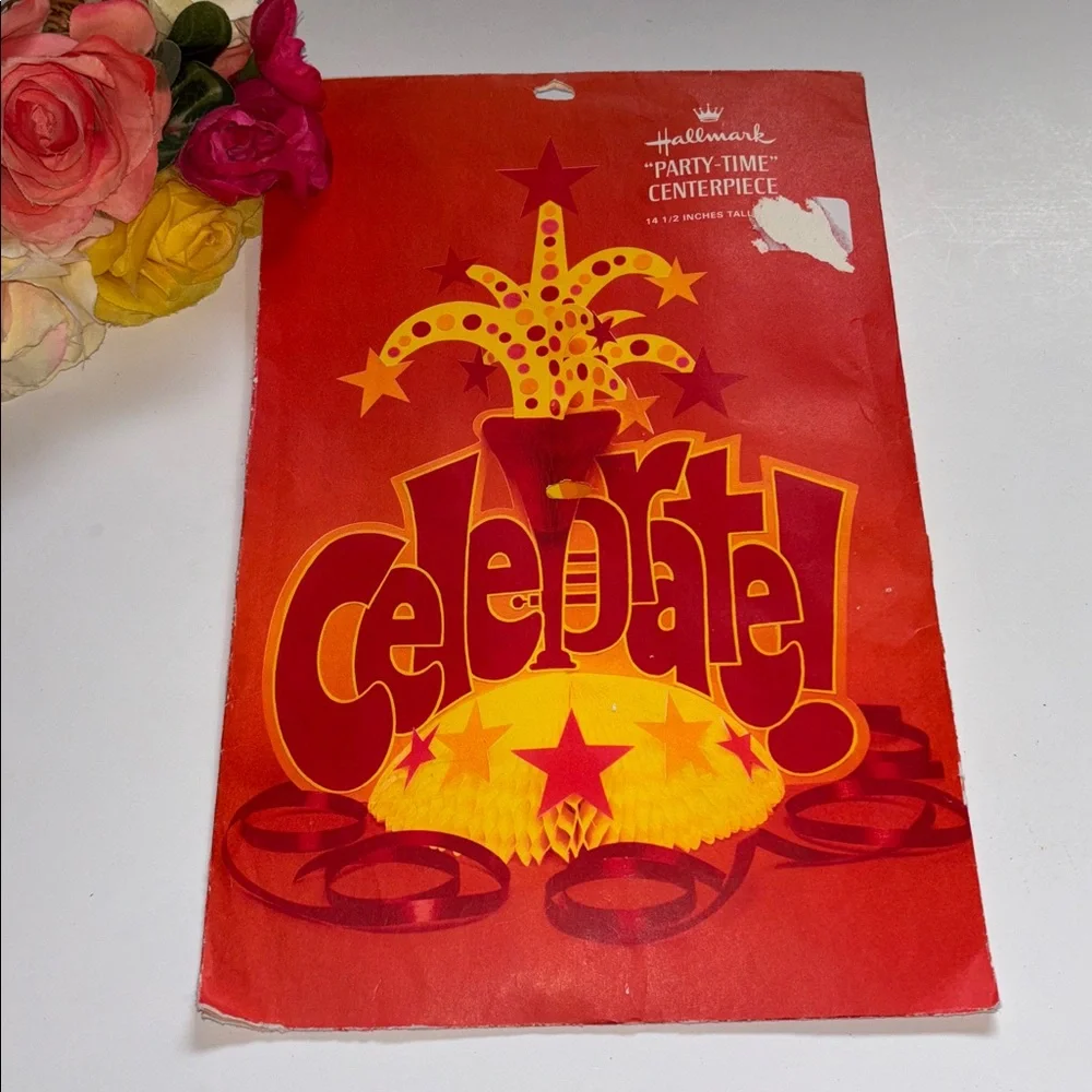 Vintage Hallmark Red and Yellow Celebrate Centerpiece 1970s Hallmark Party Decor